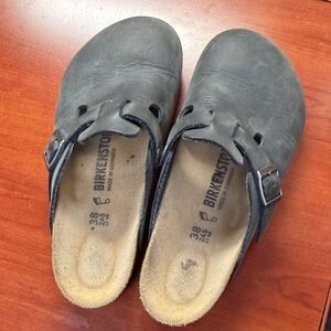 Black Leather Birkenstock Clogs